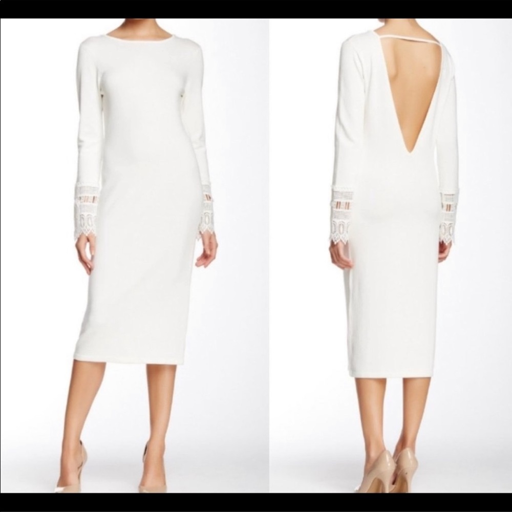 English Factory | Cream Sweater Dress Crochet Arms NWT